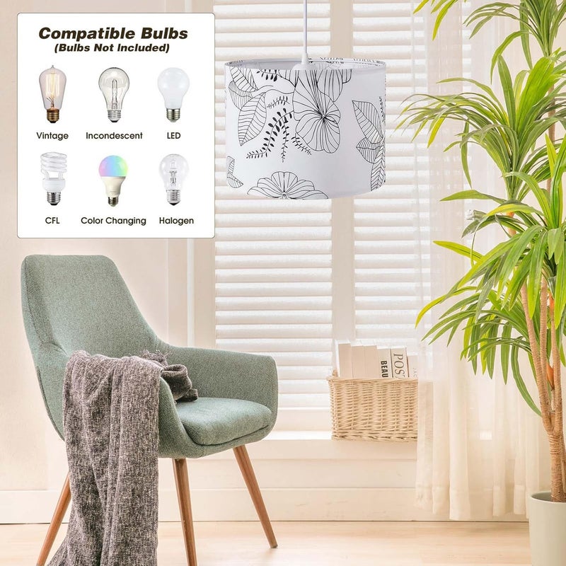 KUAUGST Plug in Pendant Light, 15 FT Hanging Lamp with Plug in Cord, On/Off Switch, Pendant Lighting with Fabric Shade, Hanging Light Fixture for Living Room, Bedroom, Dining Room, Kitchen - Image 3